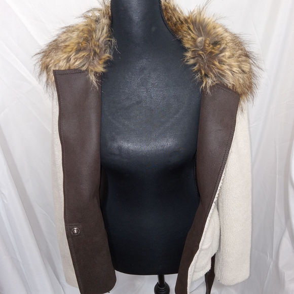 Ideology Reversible Shearling/Faux Fur Jacket with Collar Leather Belt Womens PS - Picture 8 of 15